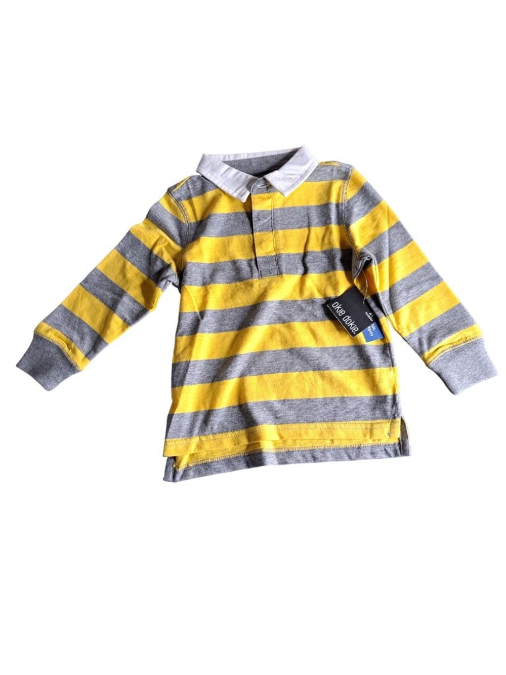 Okie Dokie Boys Long Sleeve Polo Shirt Striped 2T Cotton/Polyester Yellow & Gray